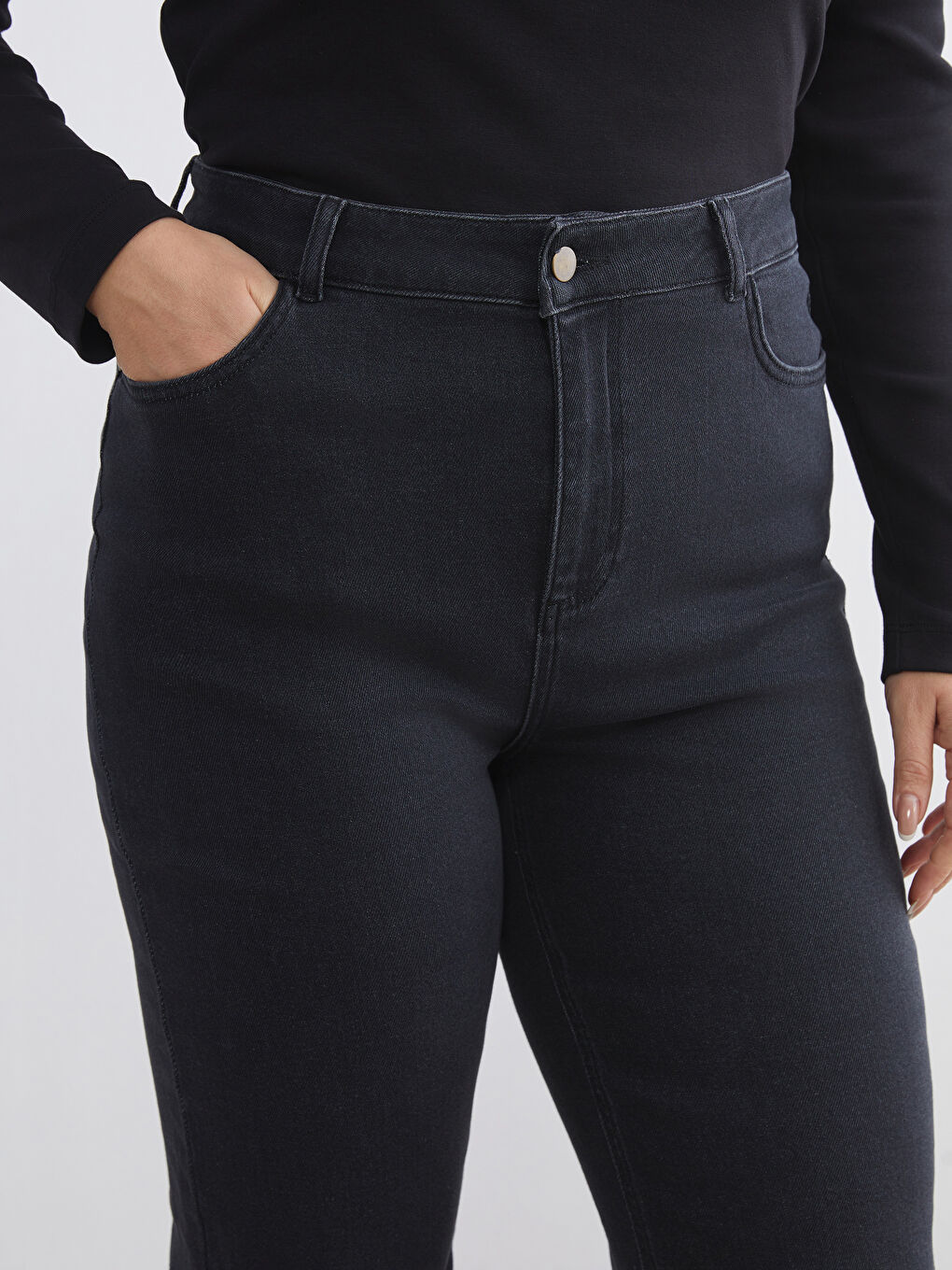 Siyah Büyük Beden Straight Fit Kadın Jean Pantolon-2