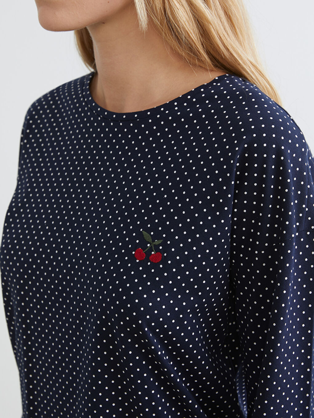 Crew Neck Polka Dot Long Sleeve Women's Pyjamas Set-2