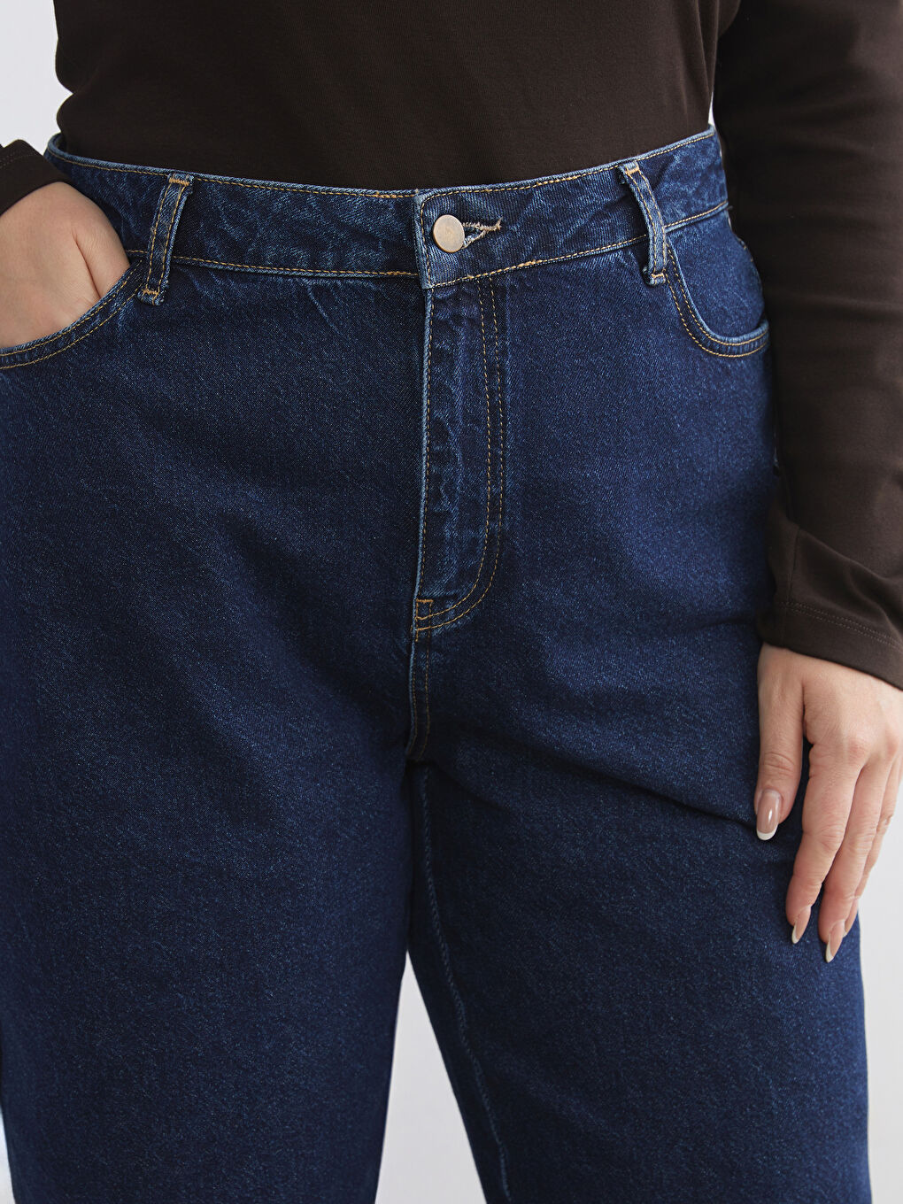 Lacivert Büyük Beden Balloon Fit Kadın Jean Pantolon-2