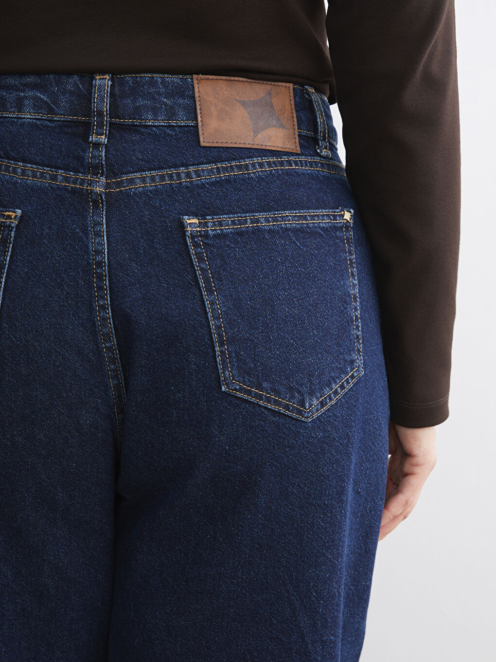 Lacivert Büyük Beden Balloon Fit Kadın Jean Pantolon-3