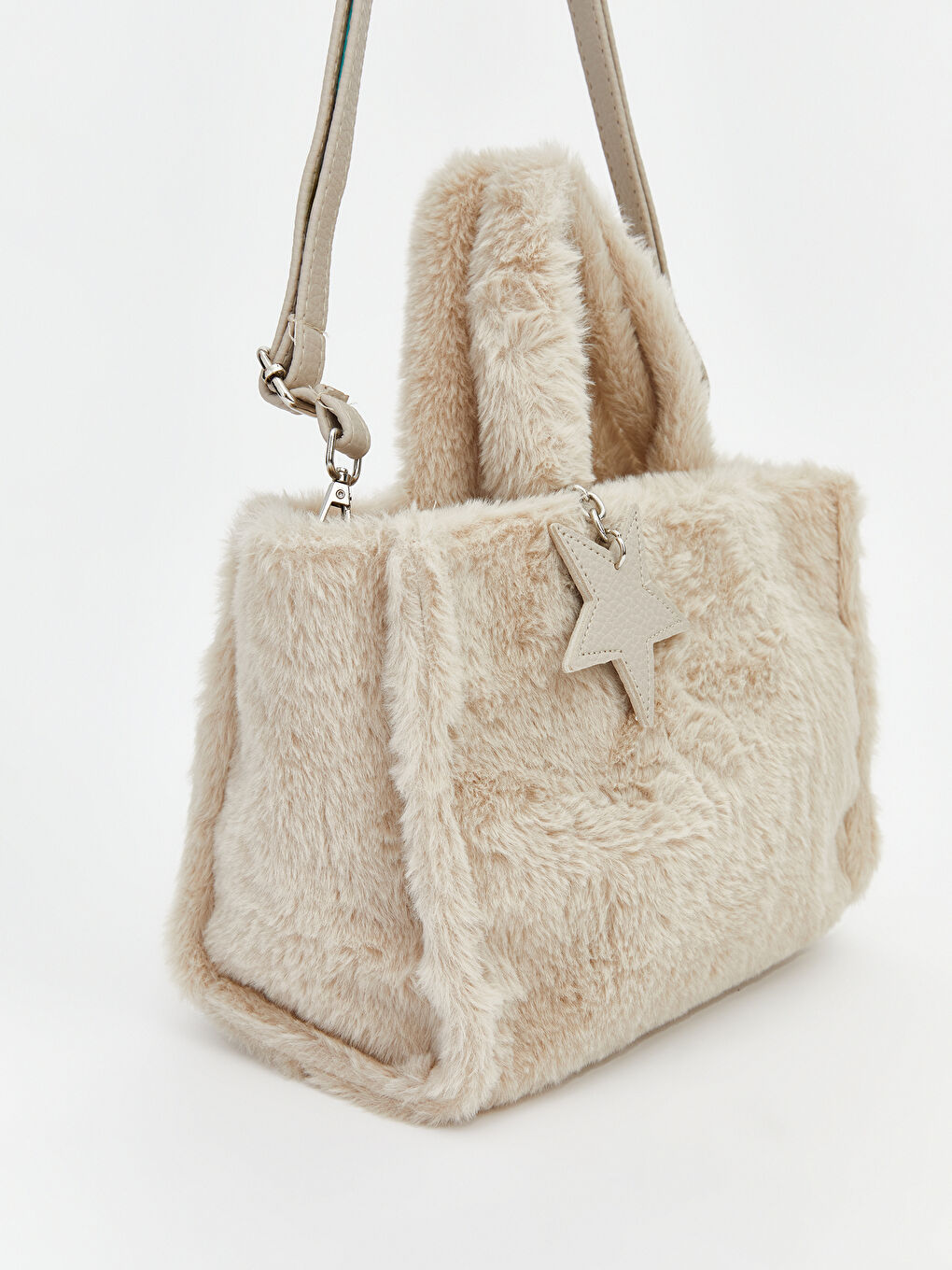 Ekru Pelüş Kadın El Çantası-1