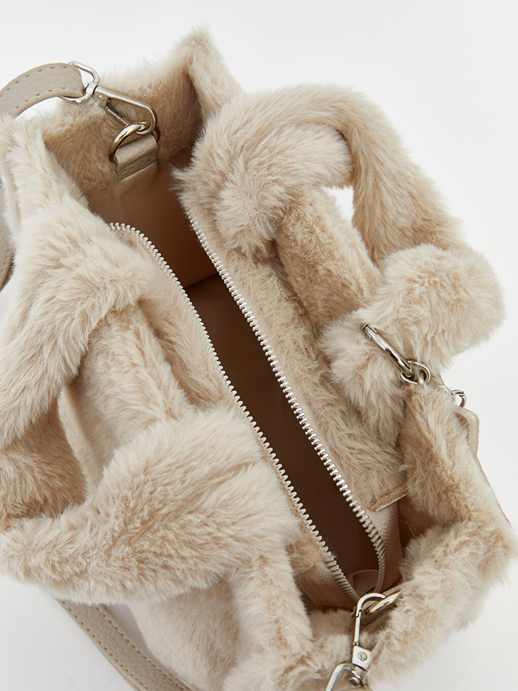 Ekru Pelüş Kadın El Çantası-2