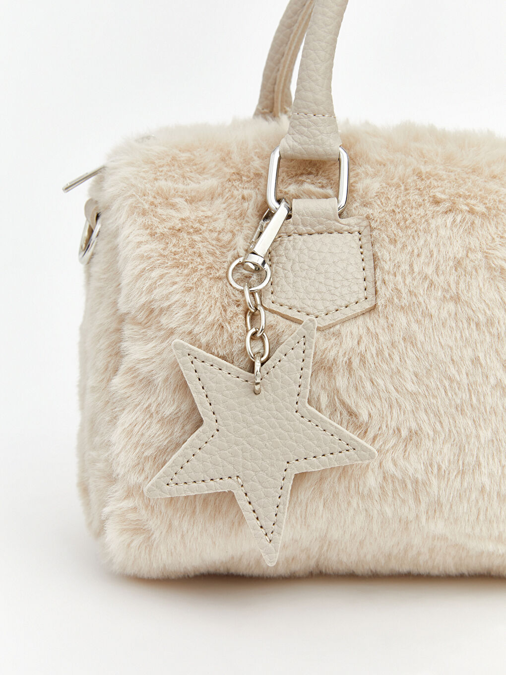 Ekru Yıldız Desenli Pelüş Kadın Kol Çantası-2