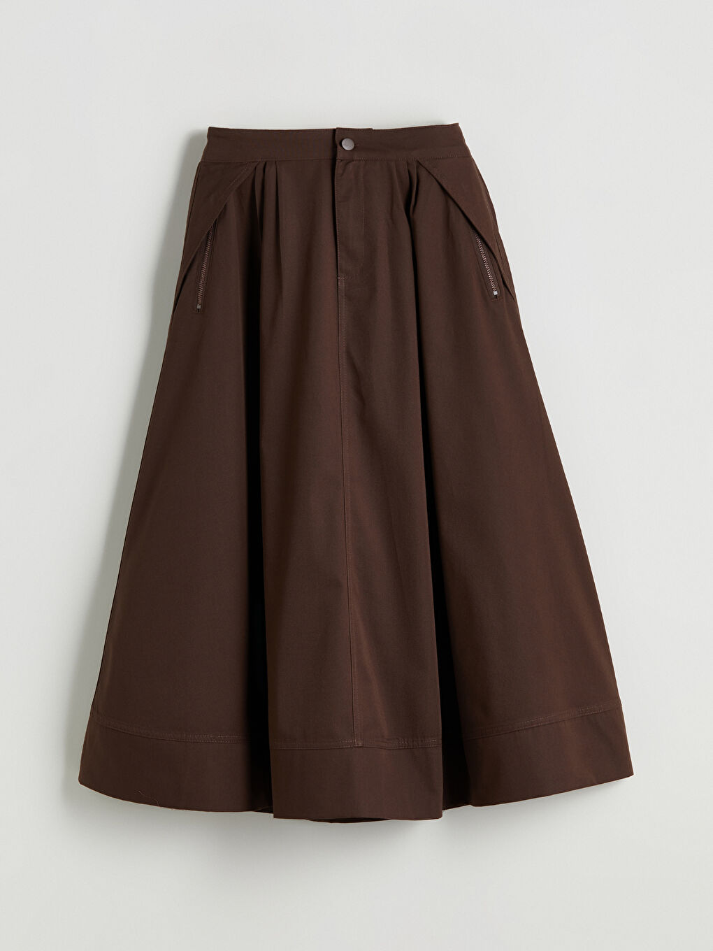 Kahverengi Loose Fit Pileli Kloş Etek-8