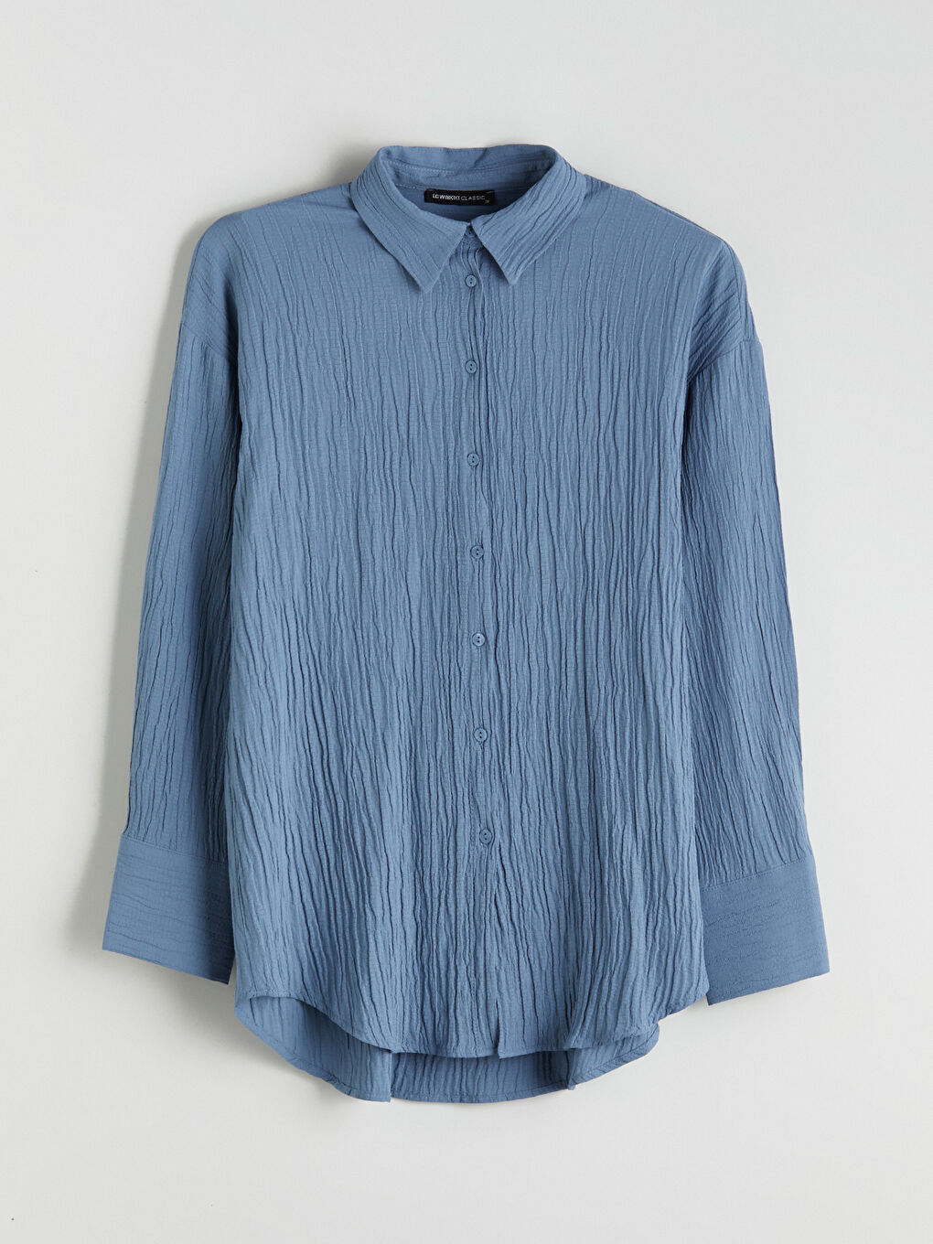 Mavi Dokulu Oversize Kadın Gömlek-6