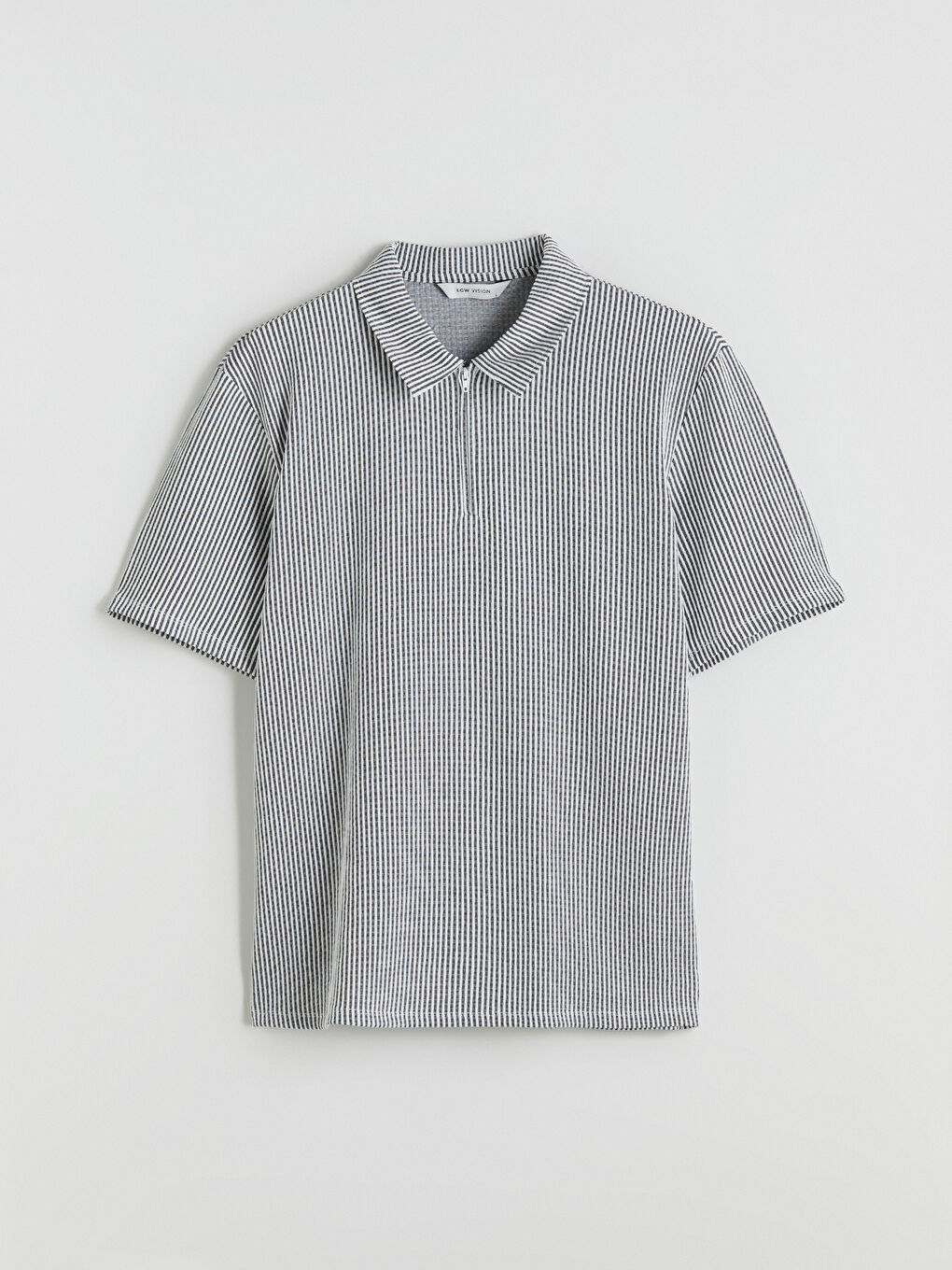 Bej Polo Yaka Çizgili Penye Erkek Tişört-4