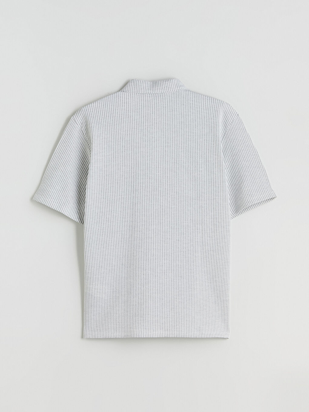 Gri Polo Yaka Çizgili Penye Erkek Tişört-5