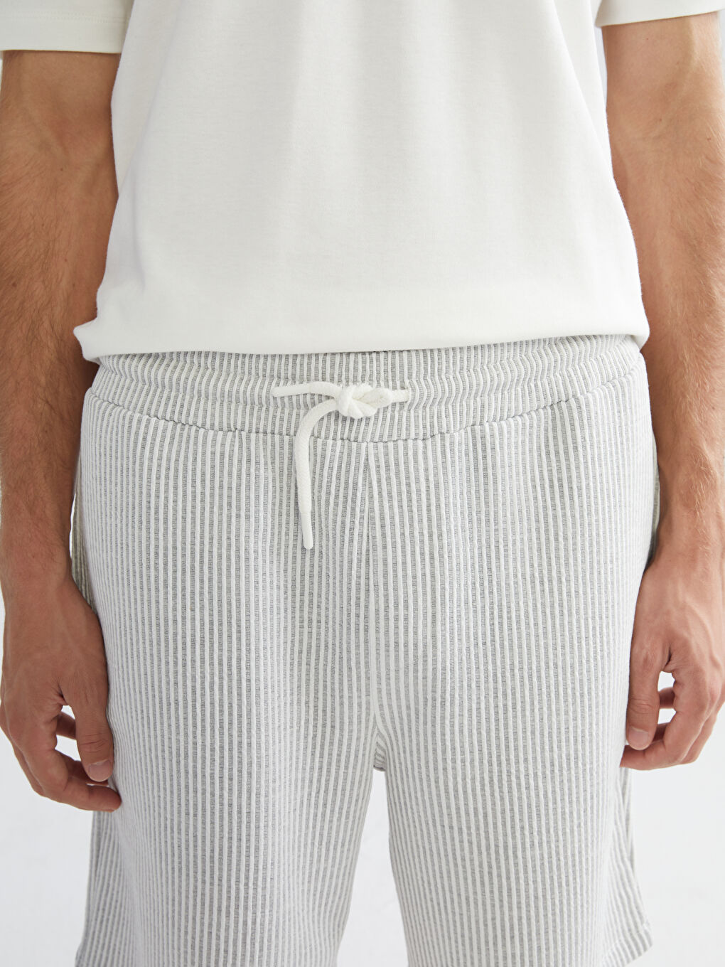 Gri Standart Kalıp Çizgili Erkek Şort-2