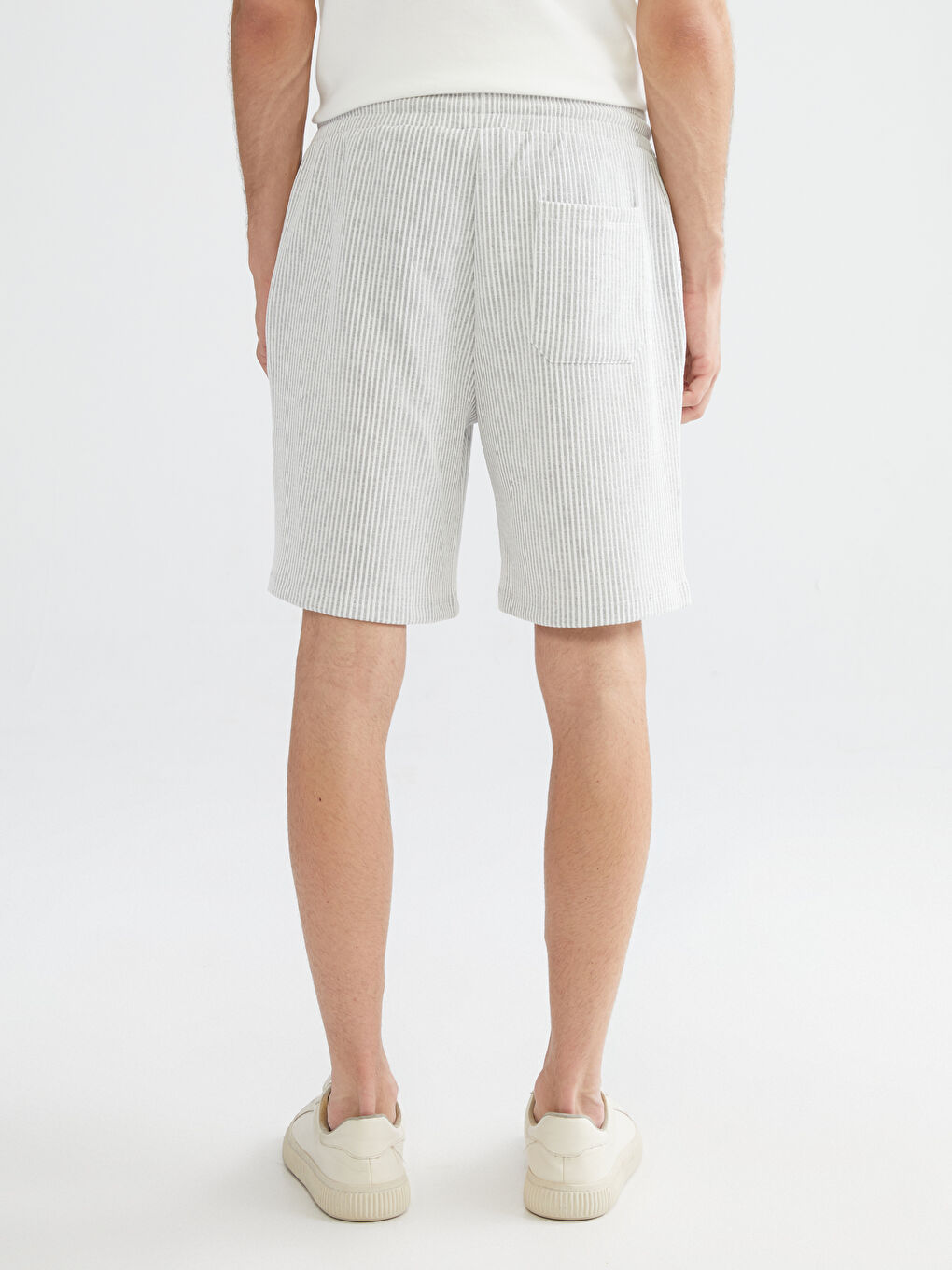 Gri Standart Kalıp Çizgili Erkek Şort-3