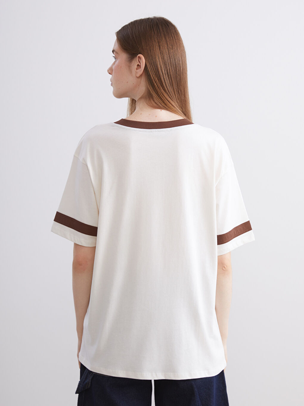 V Neck Los Angeles Printed Oversize Women's T-Shirt-3