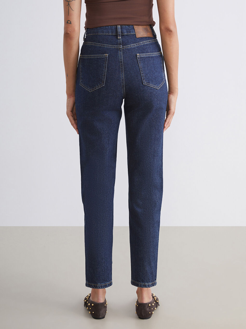 Lacivert Slim Mom Kadın Jean Pantolon-4