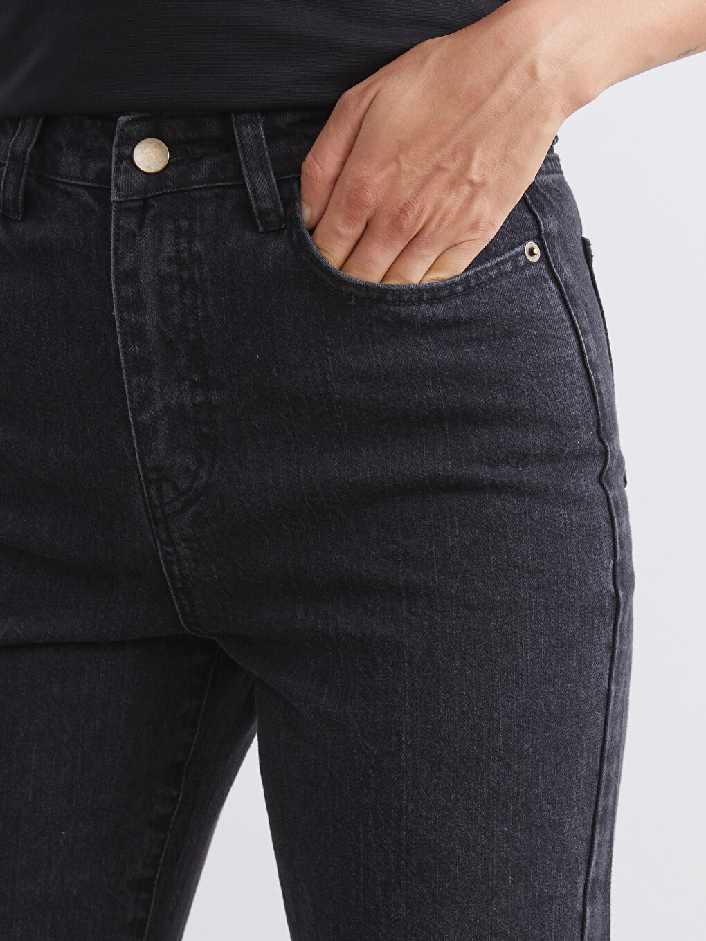 Siyah Slim Mom Kadın Jean Pantolon-2