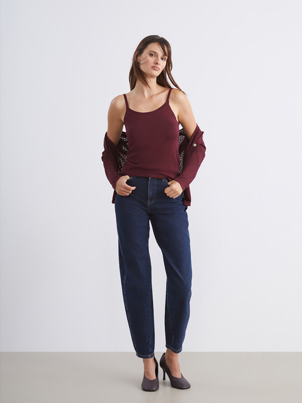 Lacivert Balloon Fit Kadın Jean Pantolon