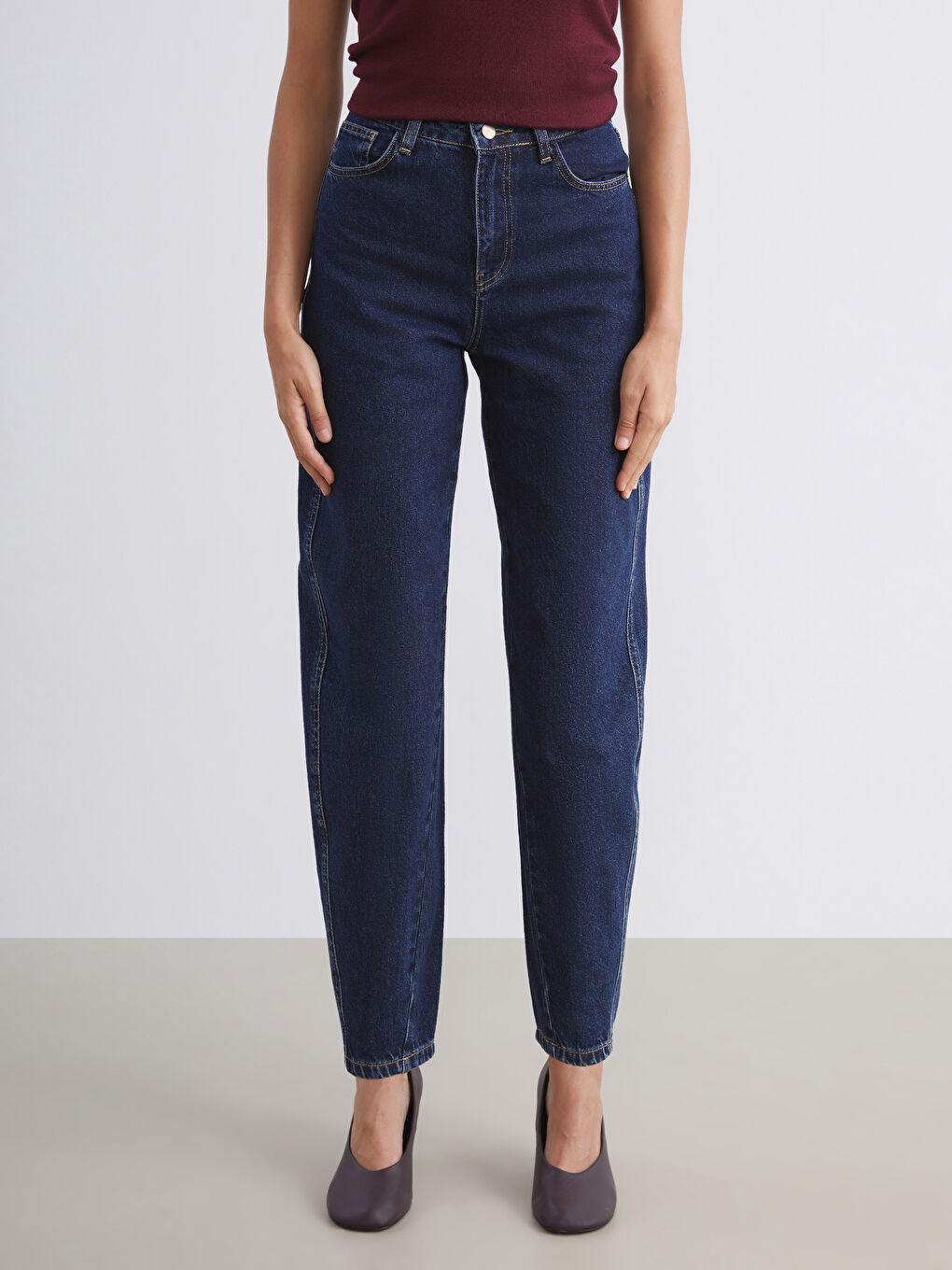 Lacivert Balloon Fit Kadın Jean Pantolon-1