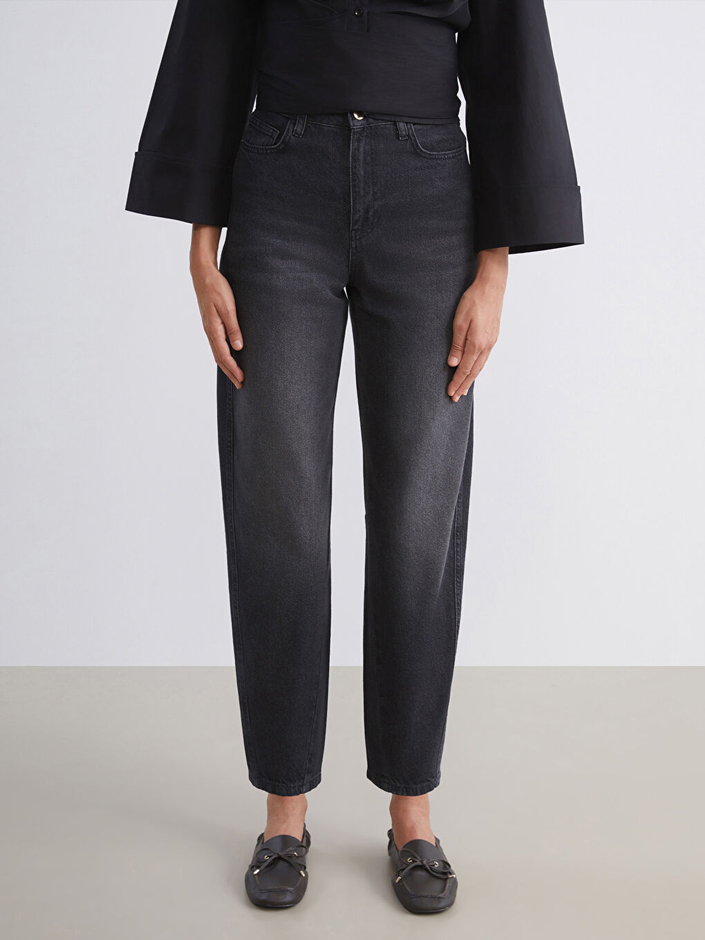 Siyah Balloon Fit Kadın Jean Pantolon-1