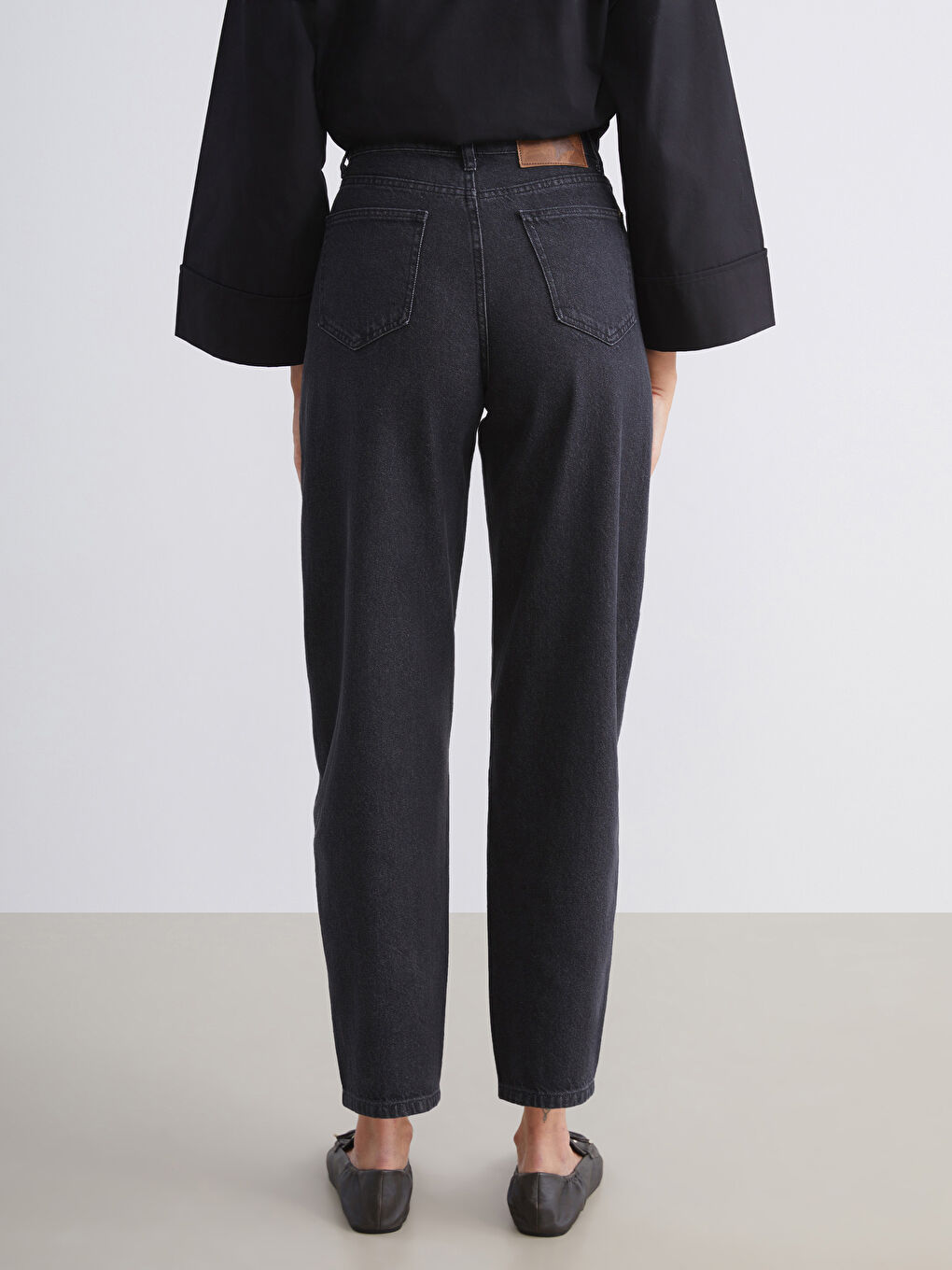 Siyah Balloon Fit Kadın Jean Pantolon-4