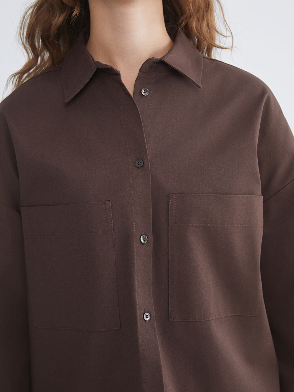 Kahverengi Gabardin Kadın Gömlek Tunik-2