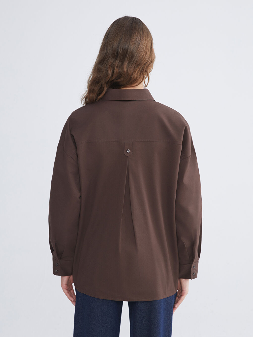Kahverengi Gabardin Kadın Gömlek Tunik-3