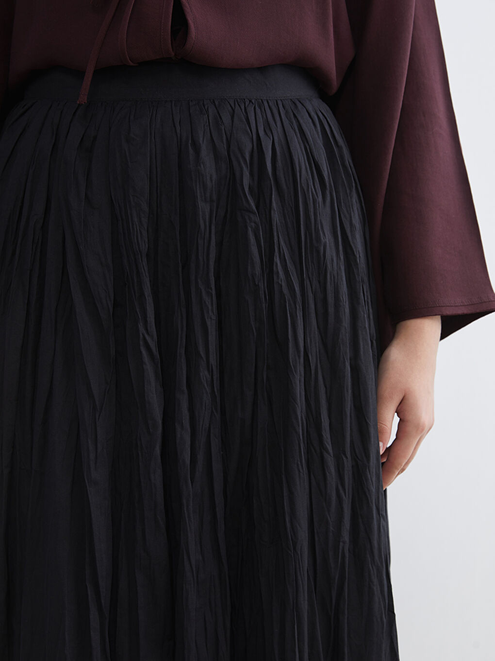 Siyah Beli Fermuarlı Kloş Etek-2