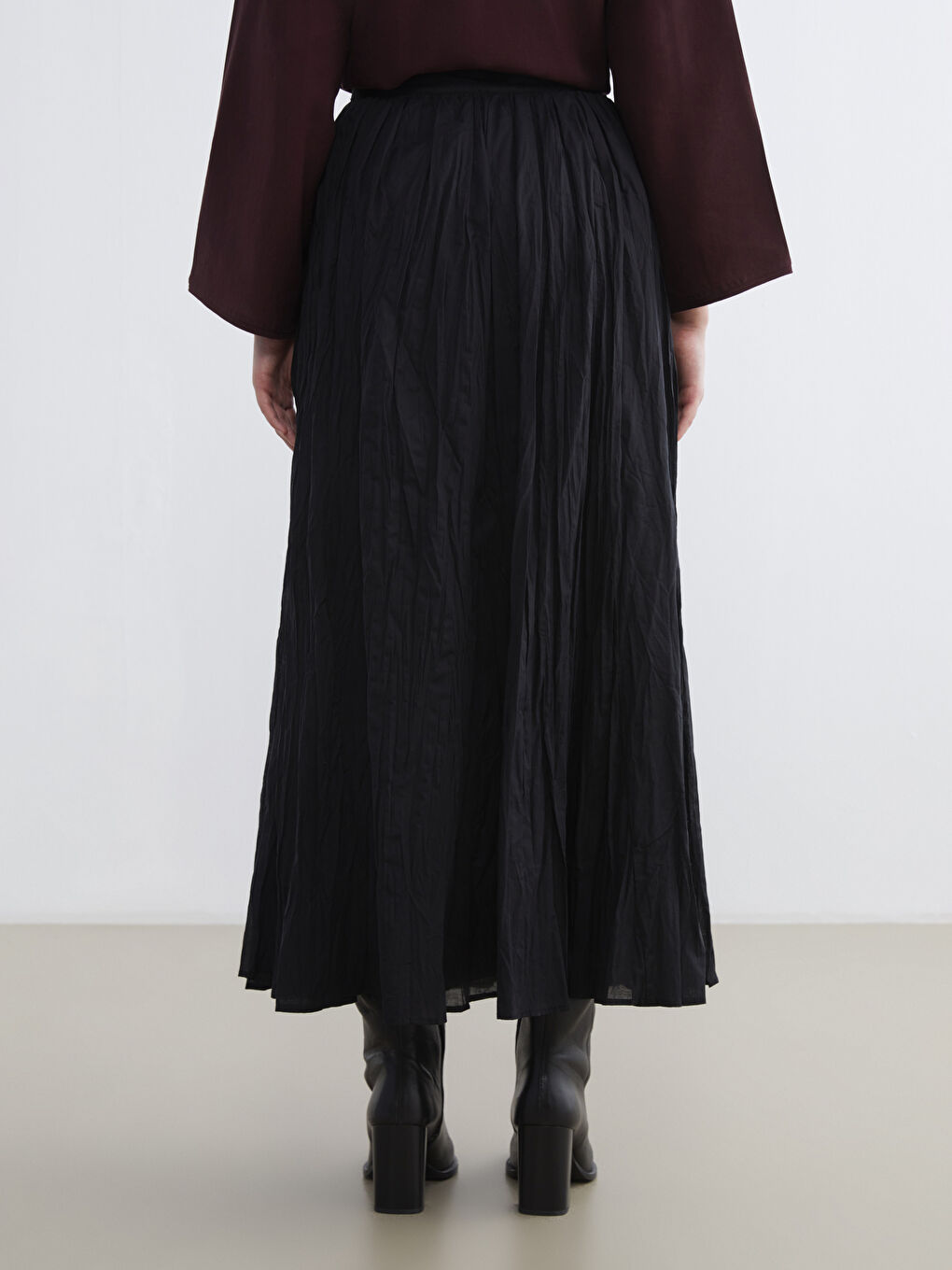 Siyah Beli Fermuarlı Kloş Etek-3