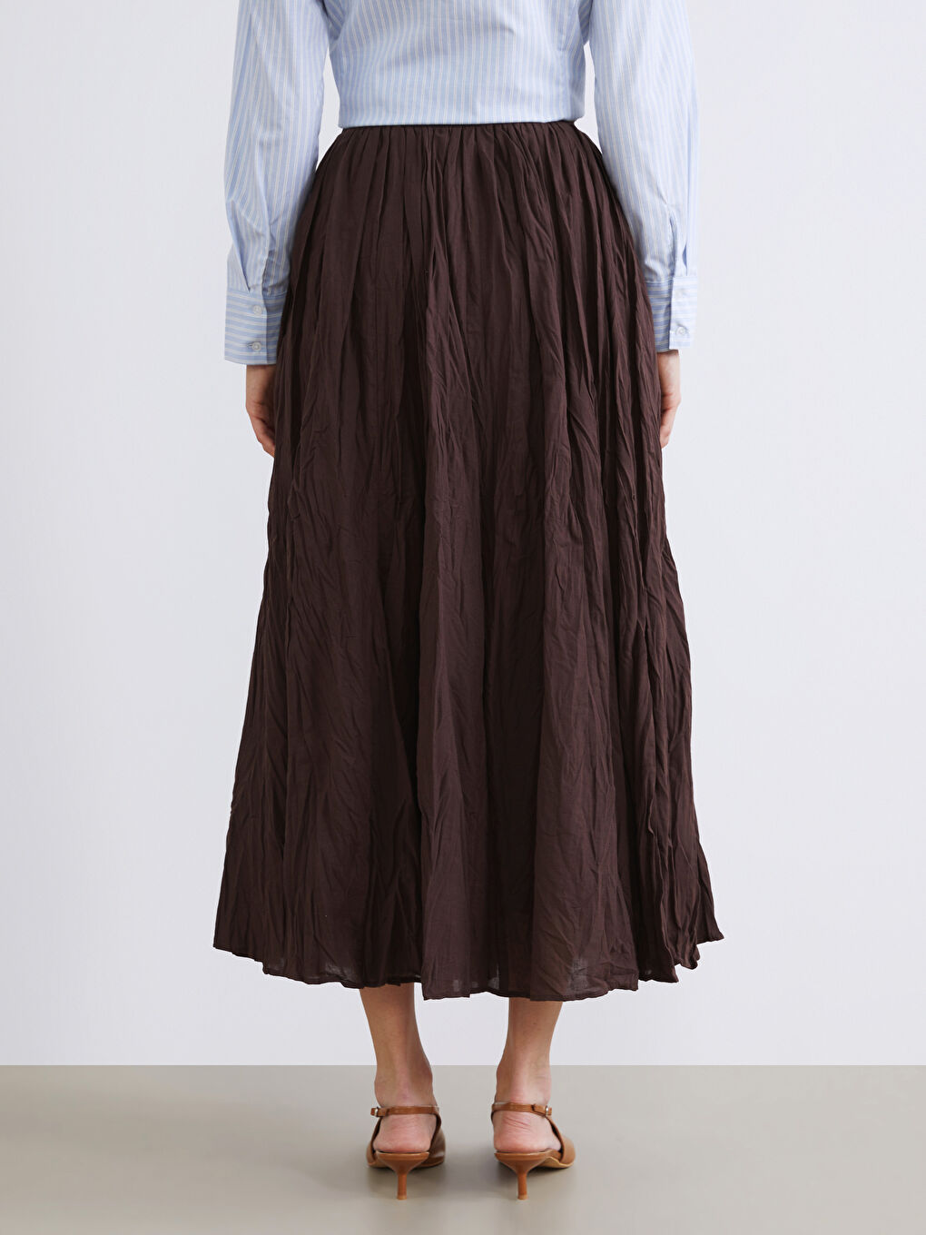 Kahverengi Beli Fermuarlı Kloş Etek-3