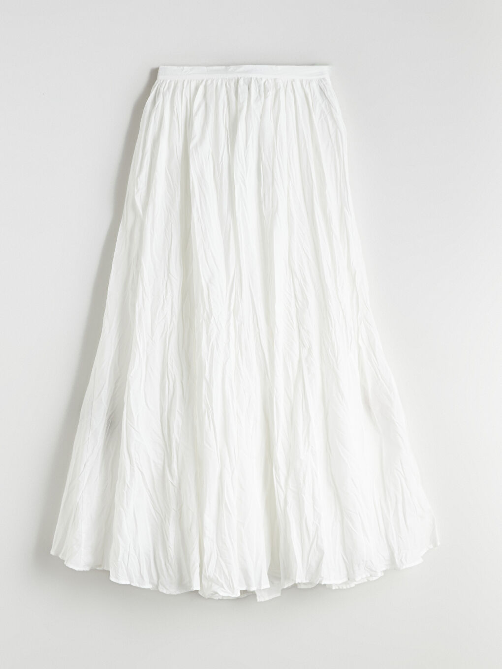 Beyaz Beli Fermuarlı Kloş Etek-4