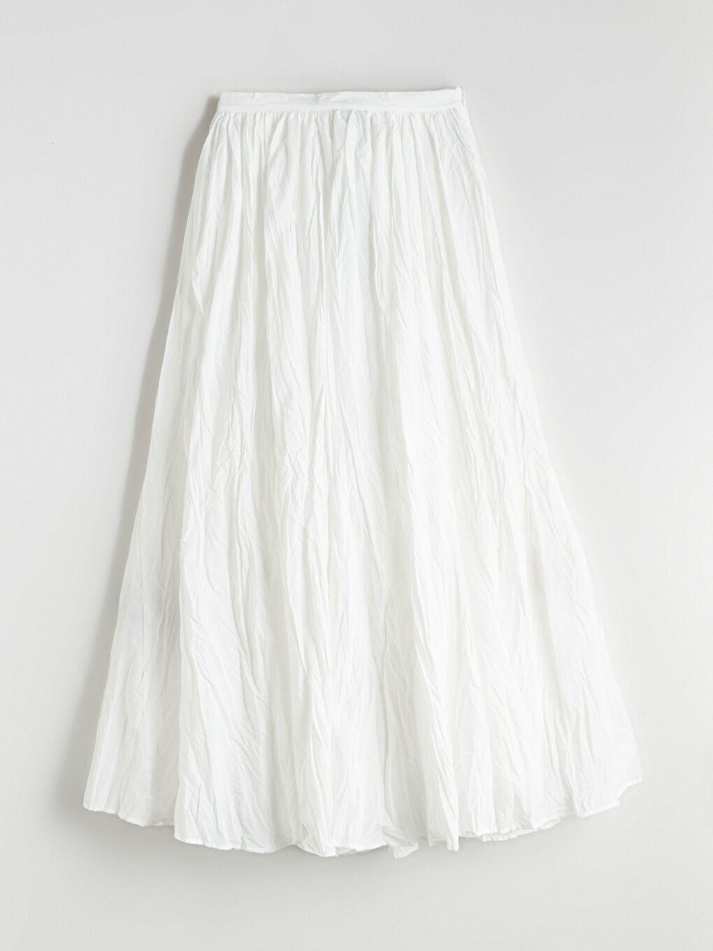 Beyaz Beli Fermuarlı Kloş Etek-5