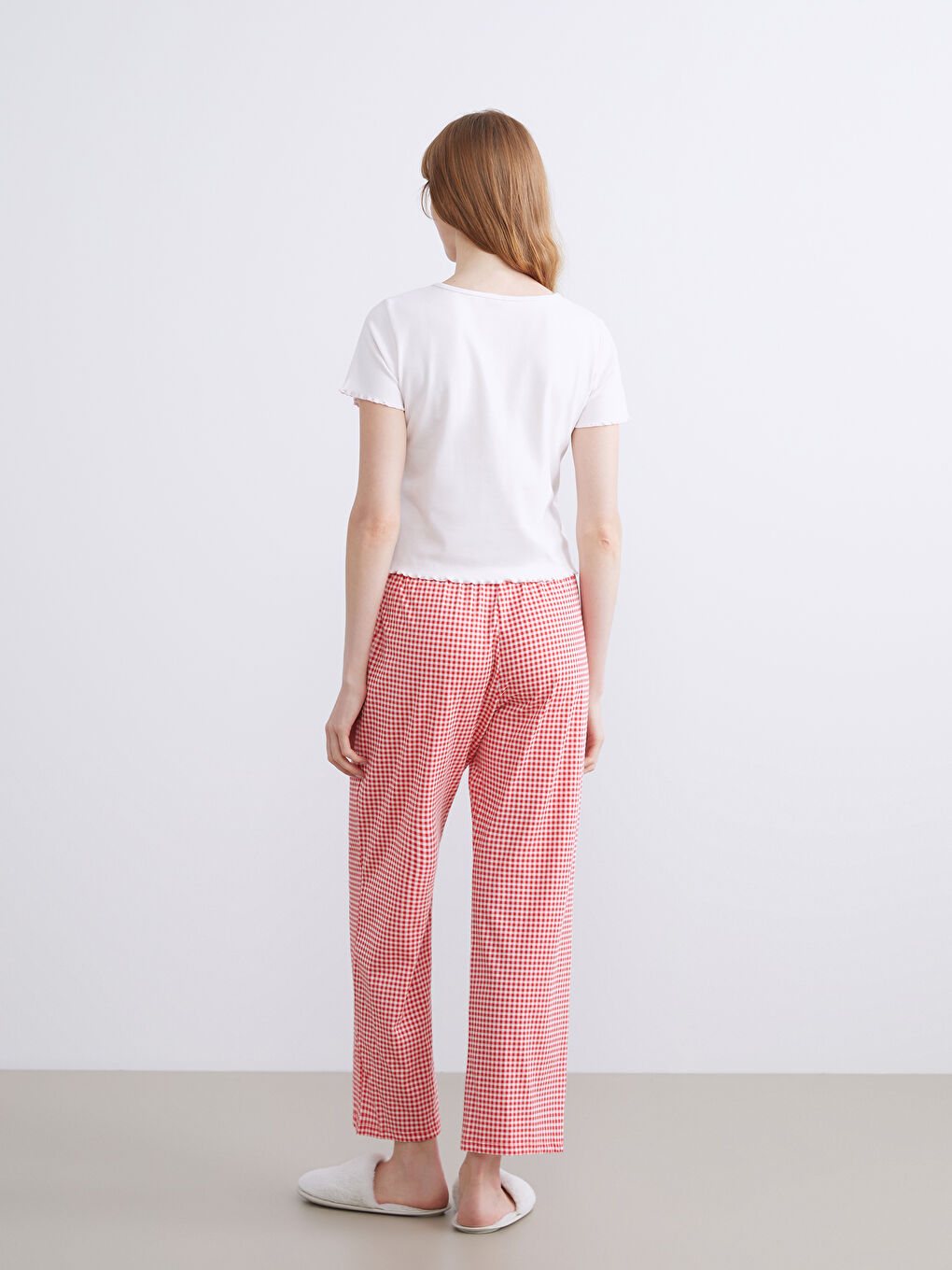 Kırmızı Bisiklet Yaka Kiraz Baskılı Kadın Pijama Takımı-3