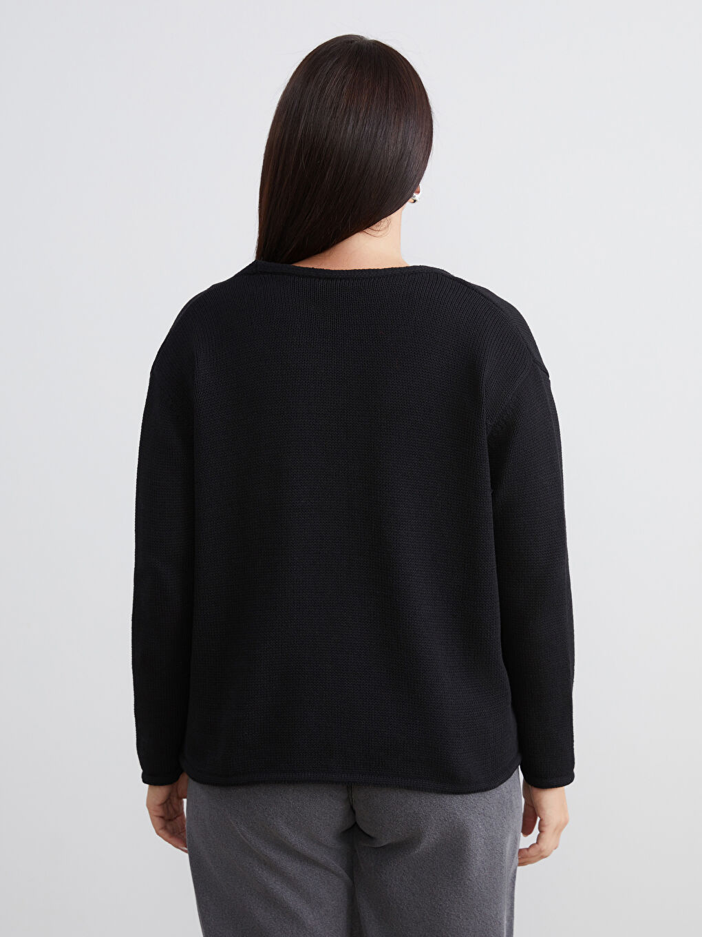 Siyah Büyük Beden V Yaka Kadın Triko Hırka-3