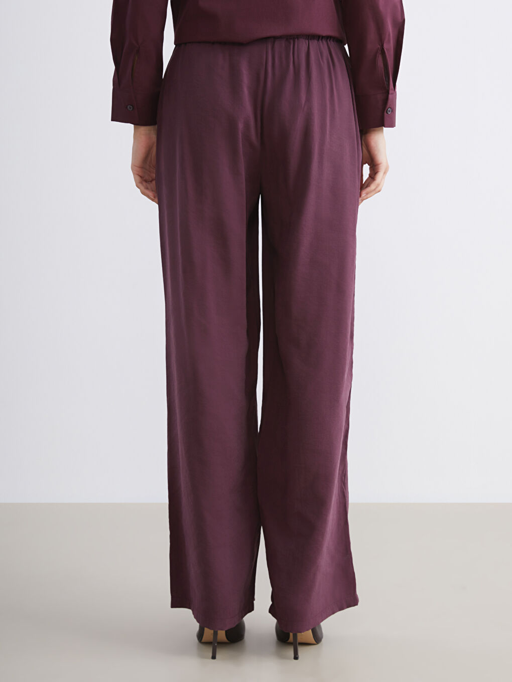 Mürdüm Beli Lastikli Modal Karışımlı Kadın Pantolon-1