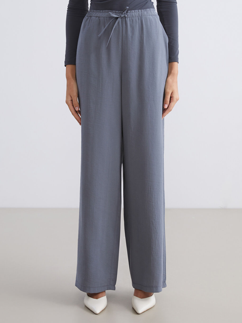 Gri Beli Lastikli Modal Karışımlı Kadın Pantolon-3