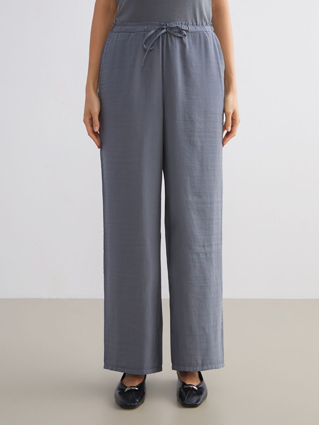 Gri Beli Lastikli Modal Karışımlı Kadın Pantolon-2