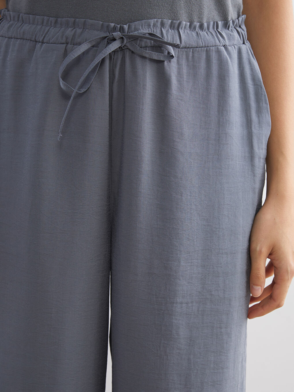 Gri Beli Lastikli Modal Karışımlı Kadın Pantolon-4