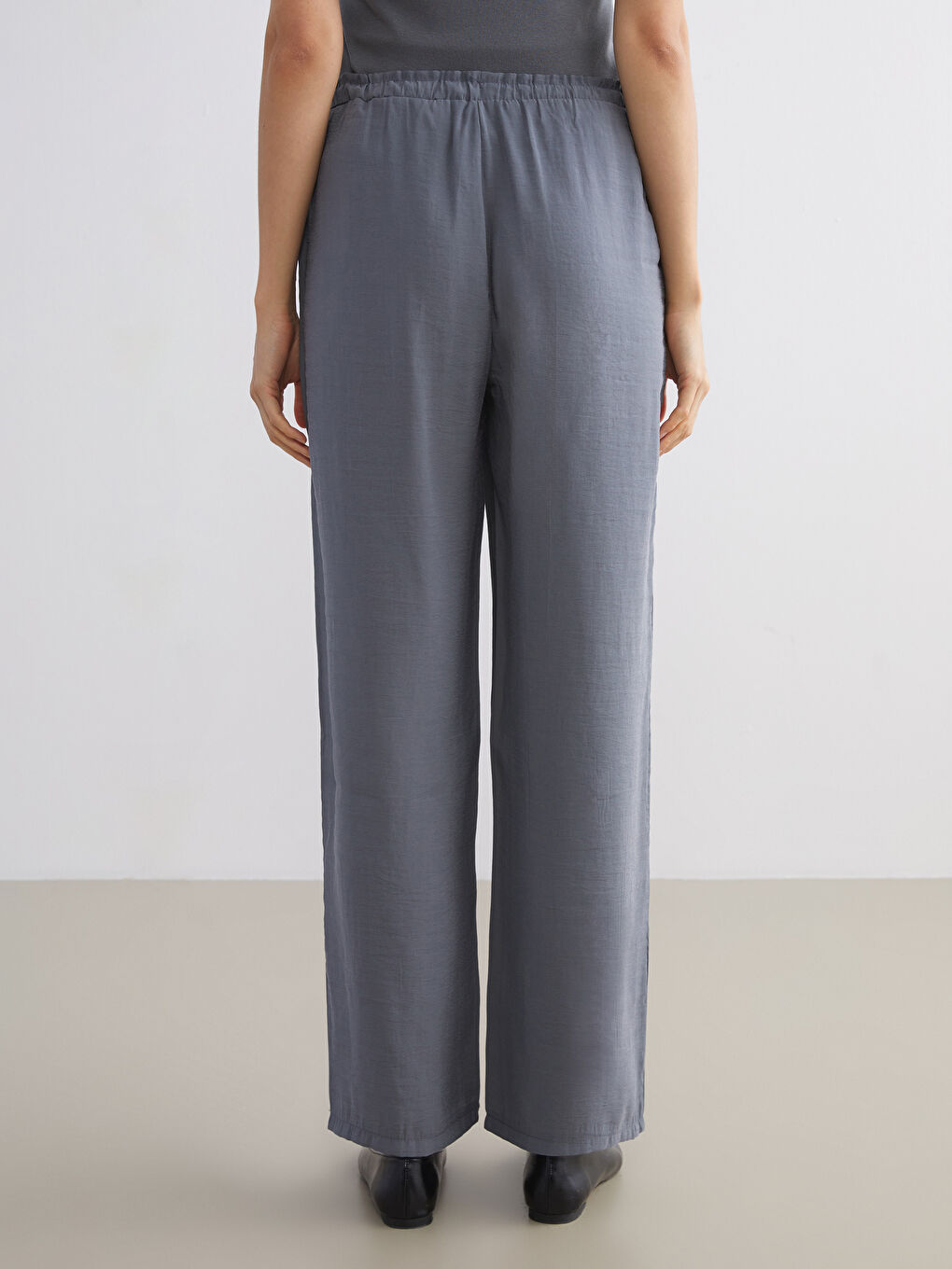 Gri Beli Lastikli Modal Karışımlı Kadın Pantolon-6