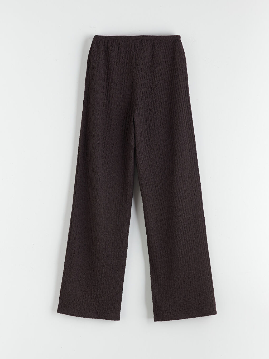 Kahverengi Beli Lastikli Dokulu Geniş Paça Kadın Pantolon-5