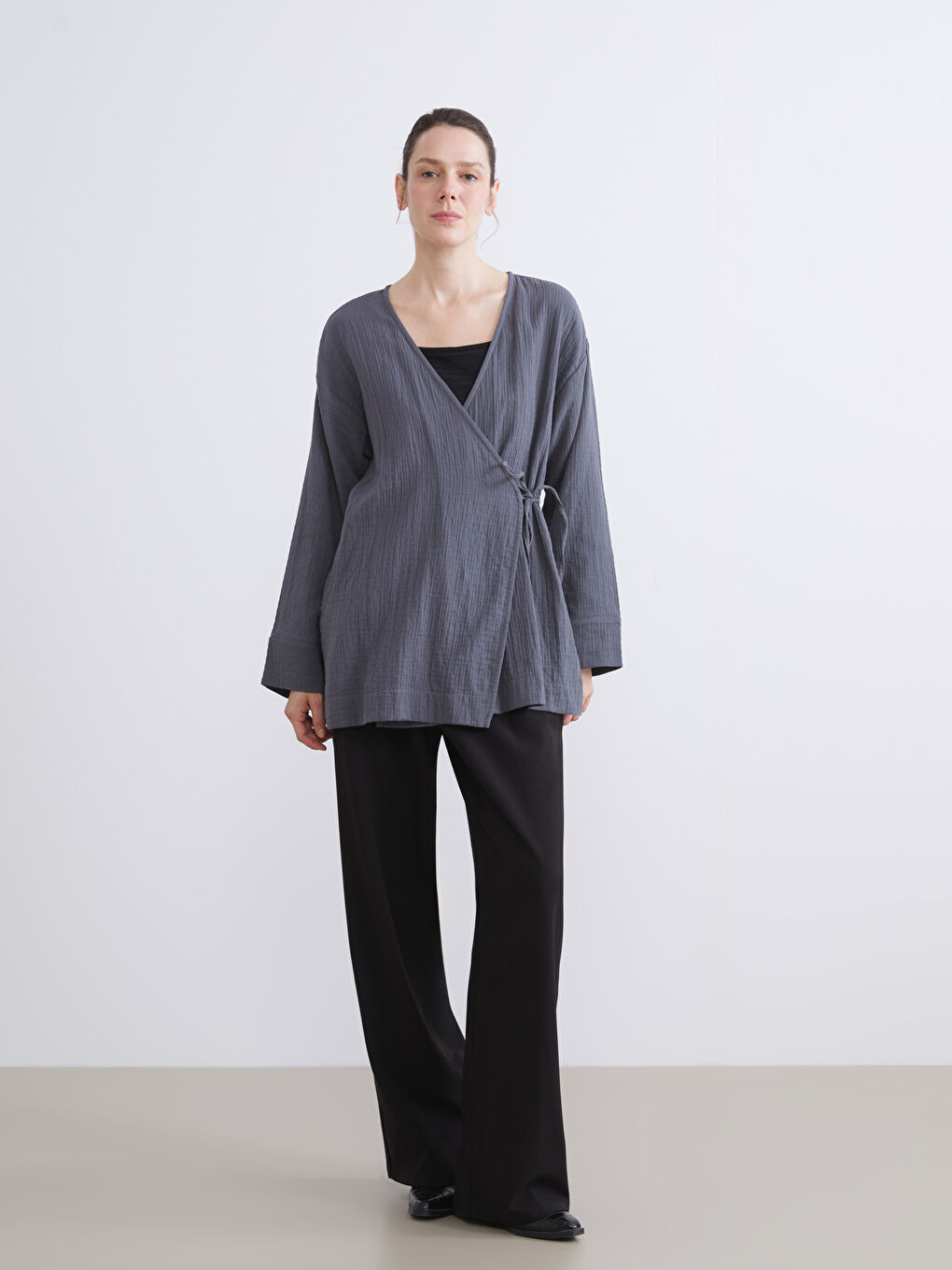Double Breasted Textured Women's Kimono-1