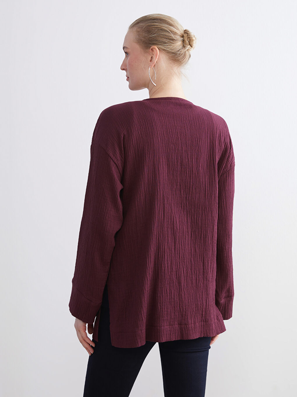 Bordo Kruvaze Yaka Dokulu Kadın Kimono-3