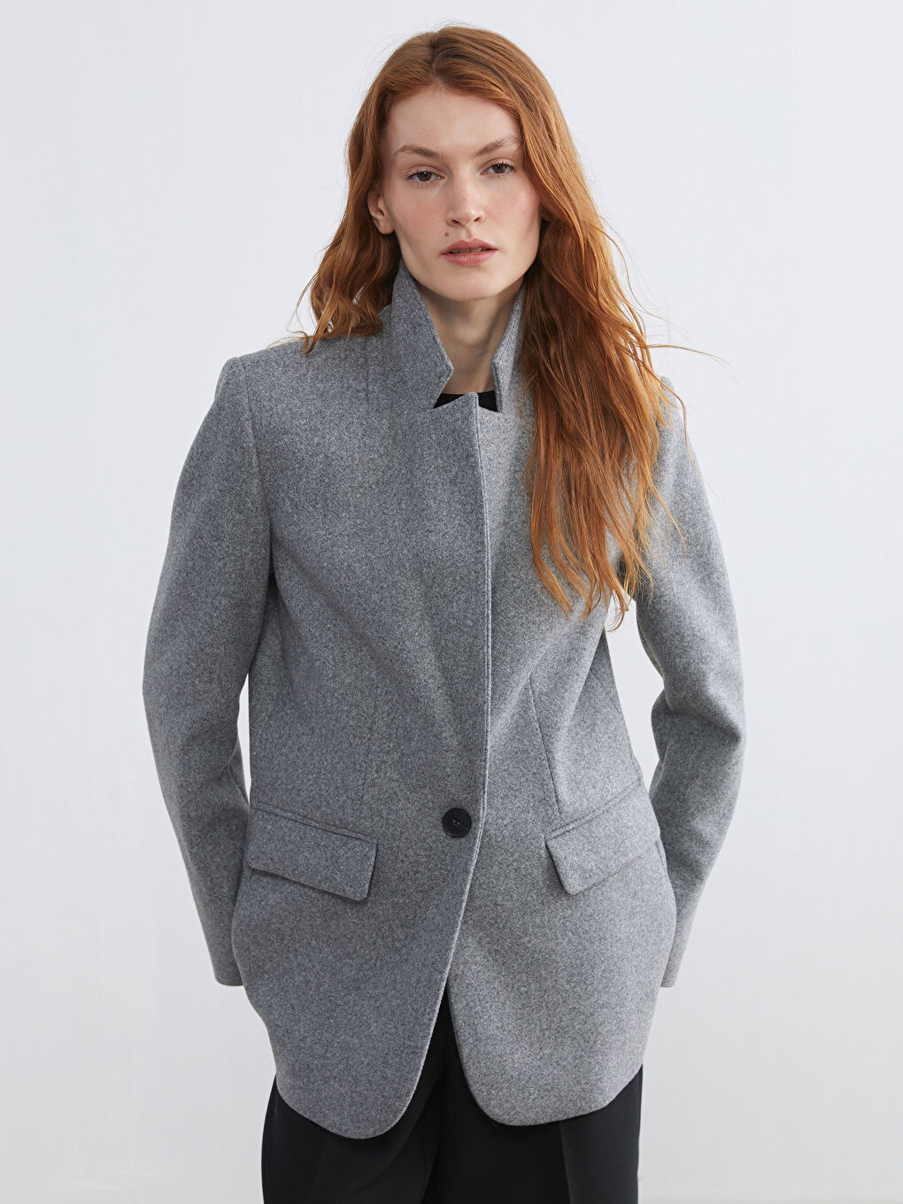 Gri Kadın Kaşe Blazer Ceket