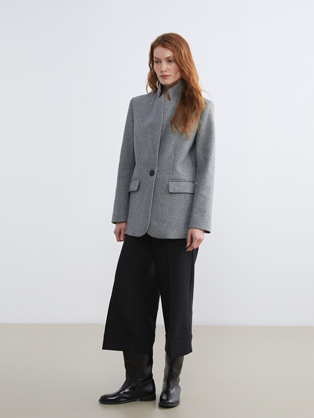 Gri Kadın Kaşe Blazer Ceket-1