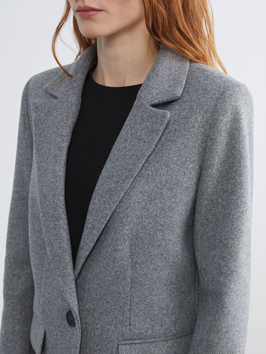 Gri Kadın Kaşe Blazer Ceket-3