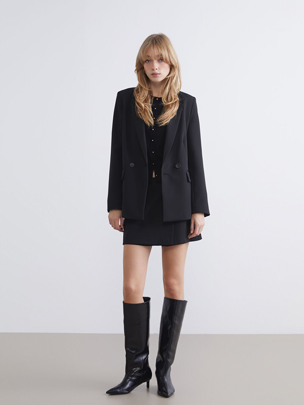 Siyah Kadın Krep Blazer Ceket-1