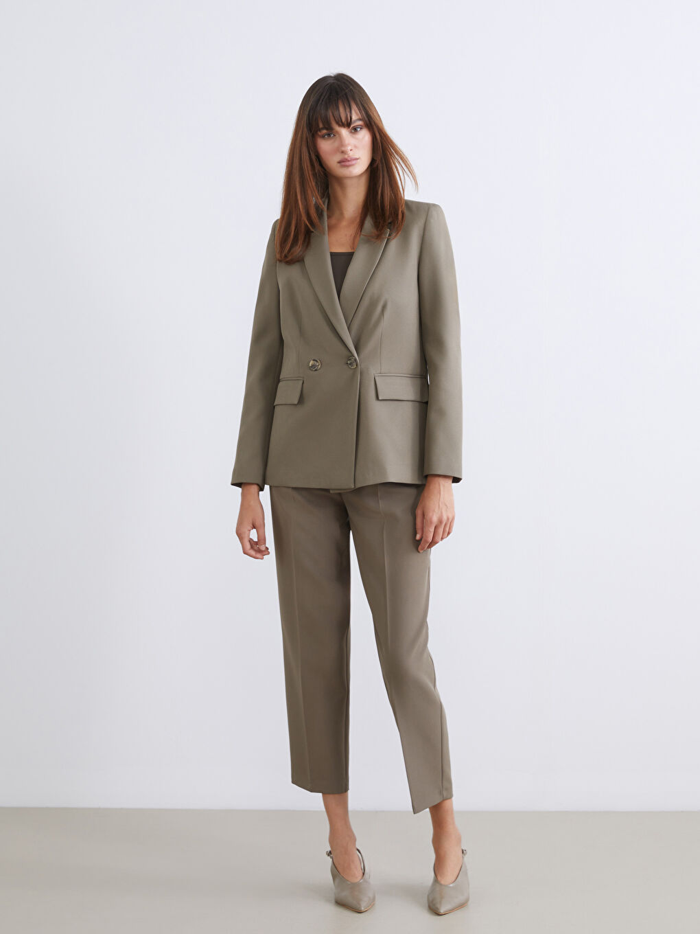 Haki Kadın Krep Blazer Ceket-1