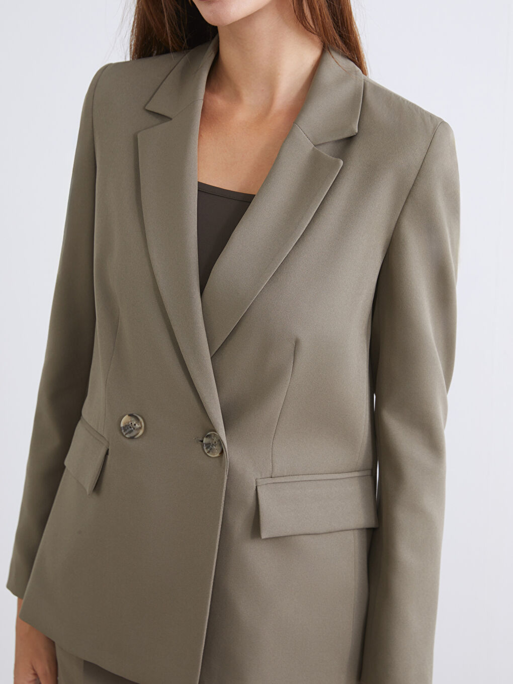 Haki Kadın Krep Blazer Ceket-2