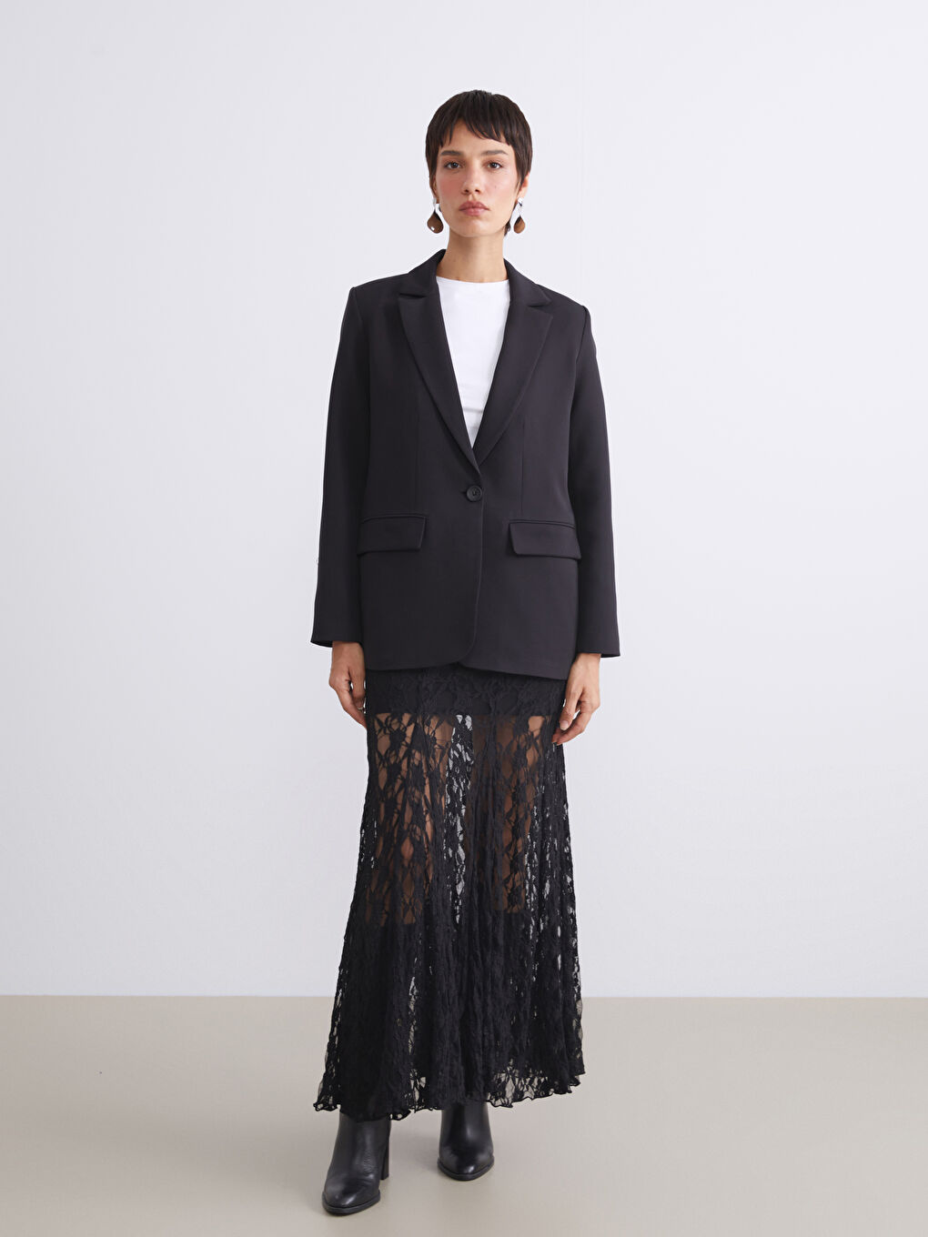 Siyah Krep Kadın Blazer Ceket-1