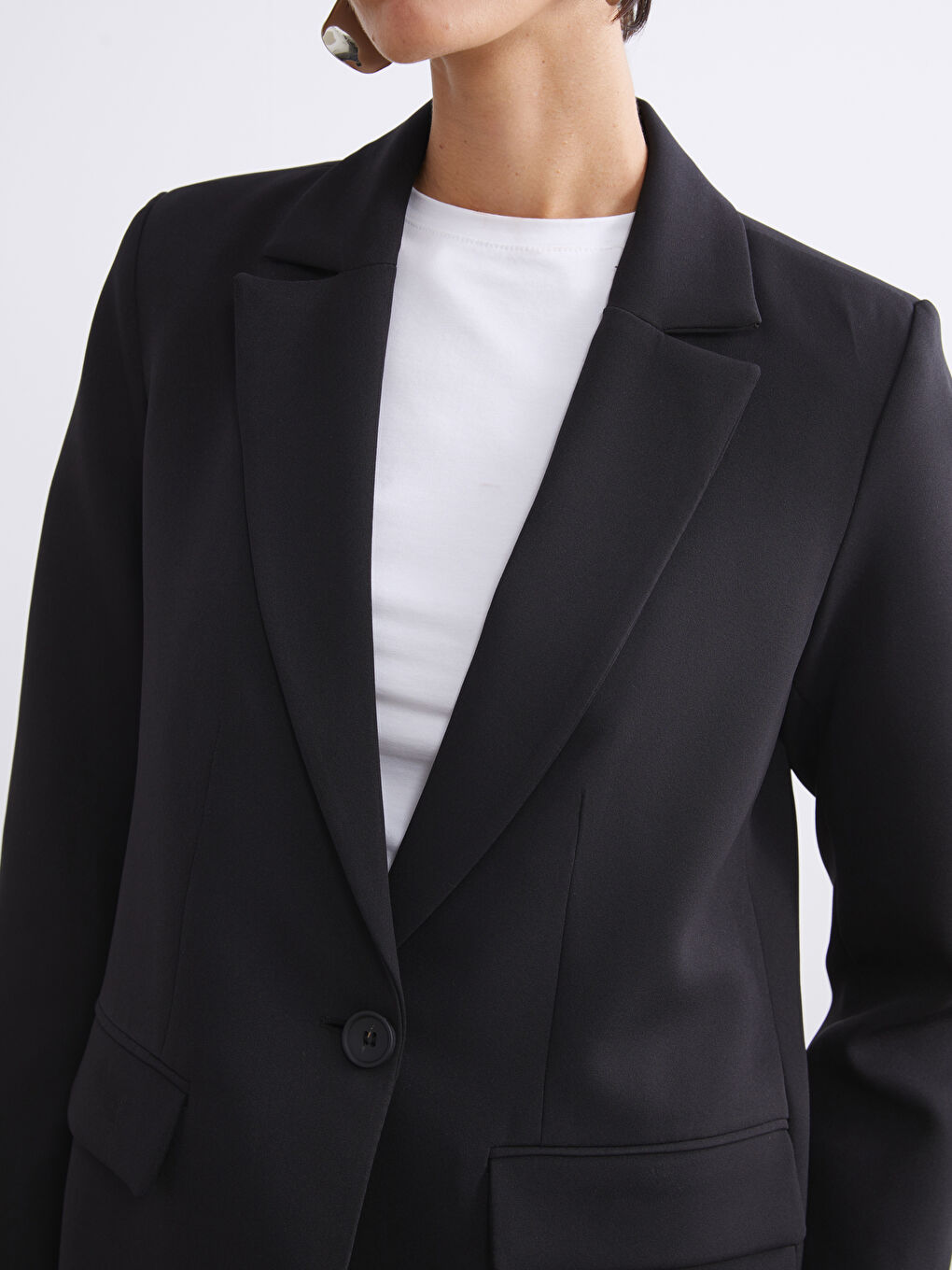 Siyah Krep Kadın Blazer Ceket-2