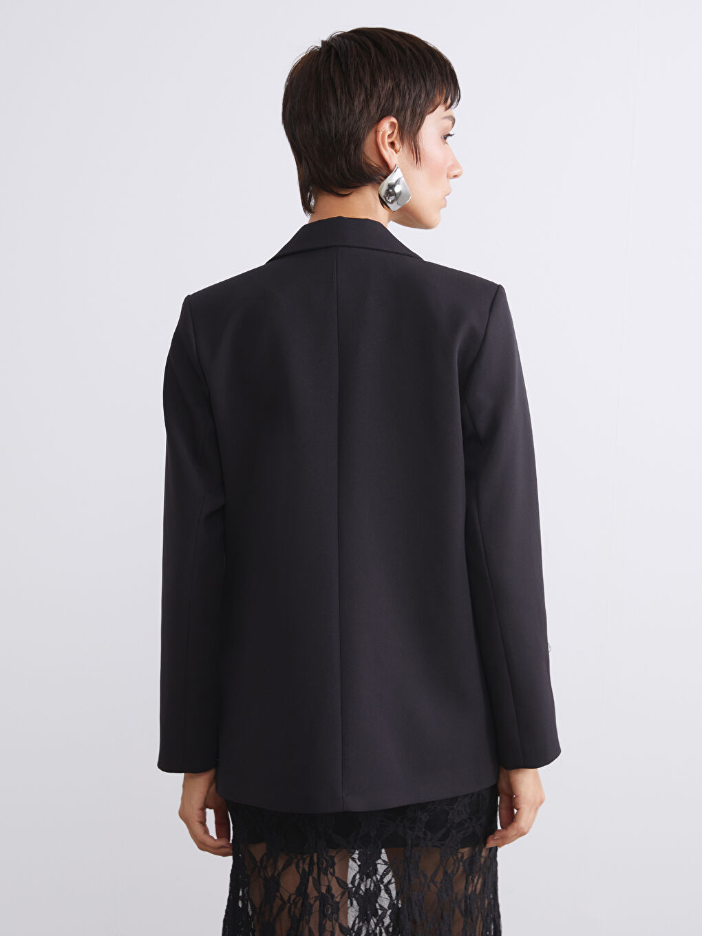 Siyah Krep Kadın Blazer Ceket-4