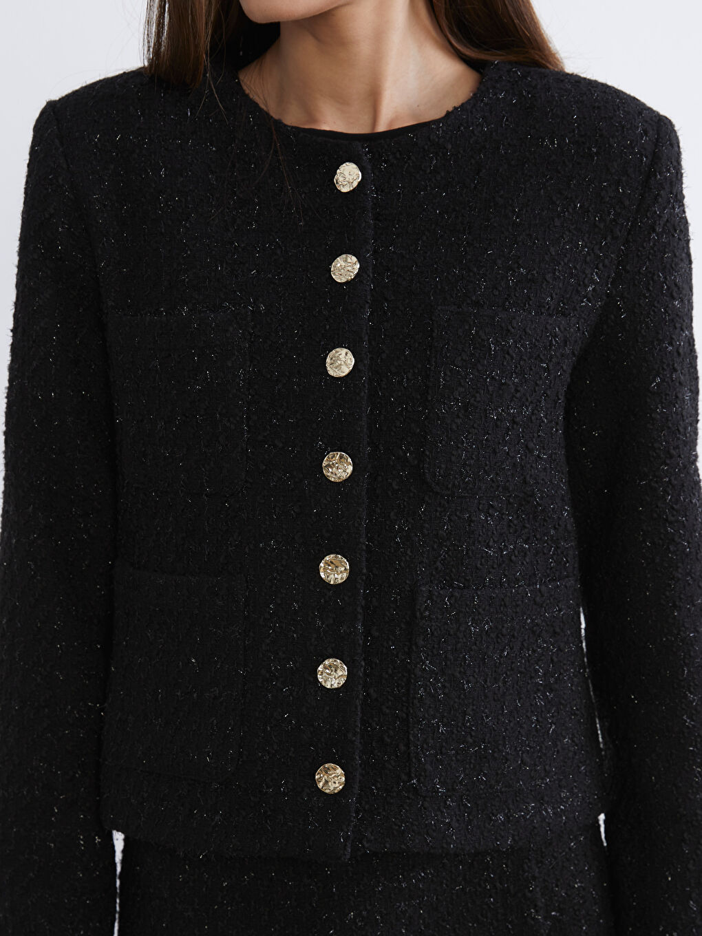 Siyah Bisiklet Yaka Kadın Tüvit Ceket-2