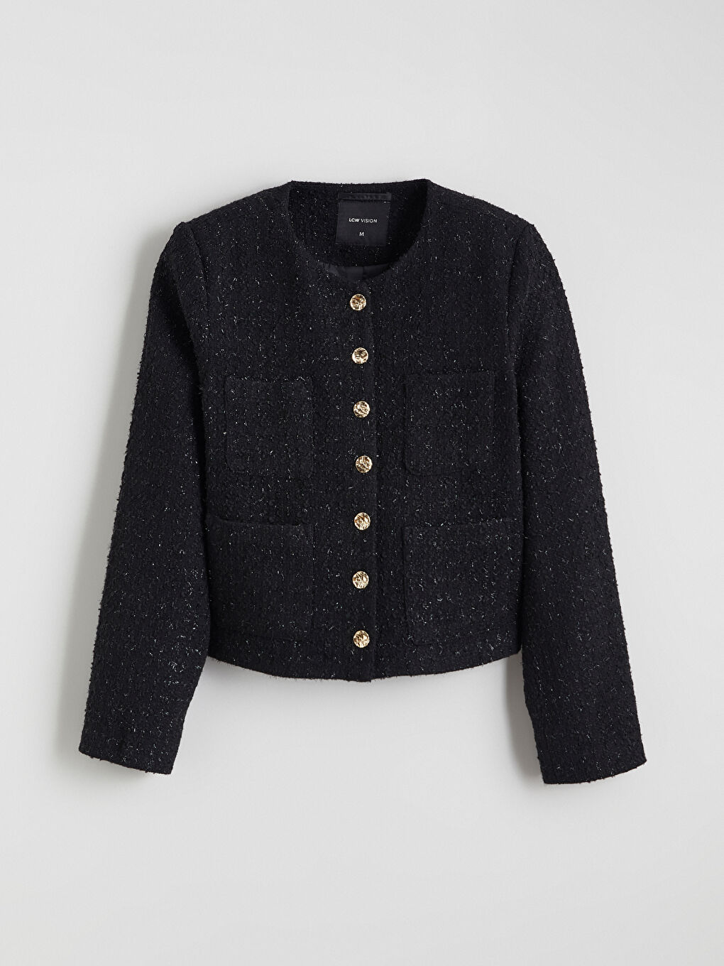 Siyah Bisiklet Yaka Kadın Tüvit Ceket-5
