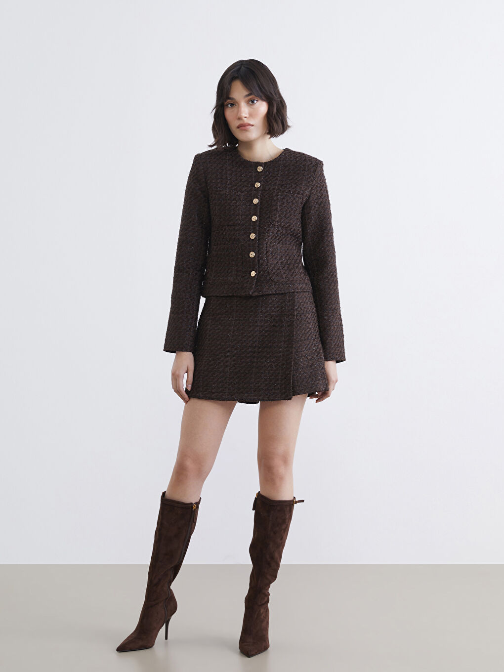 Crew Neck Women's Tweed Jacket-2