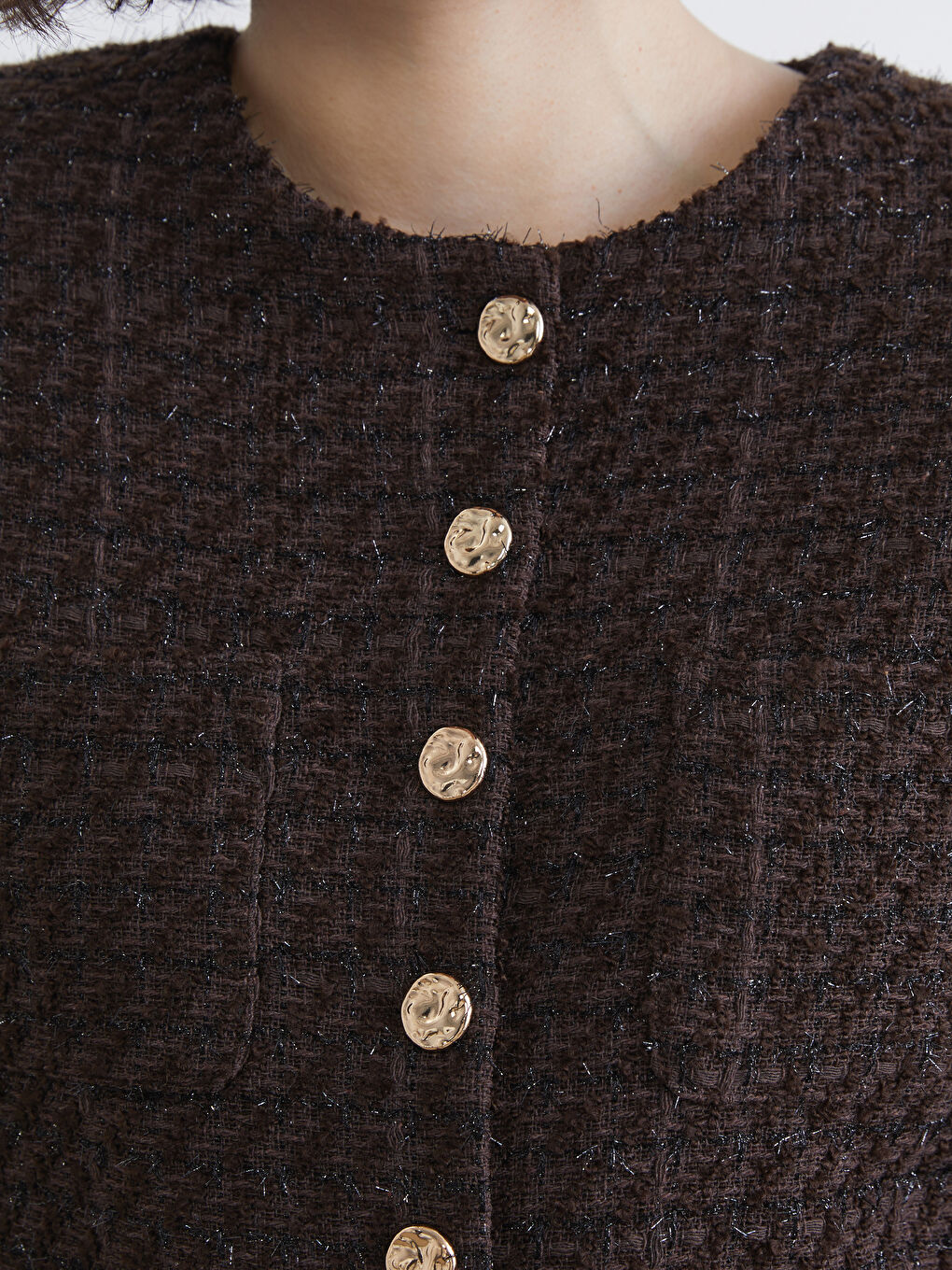 Crew Neck Women's Tweed Jacket-3